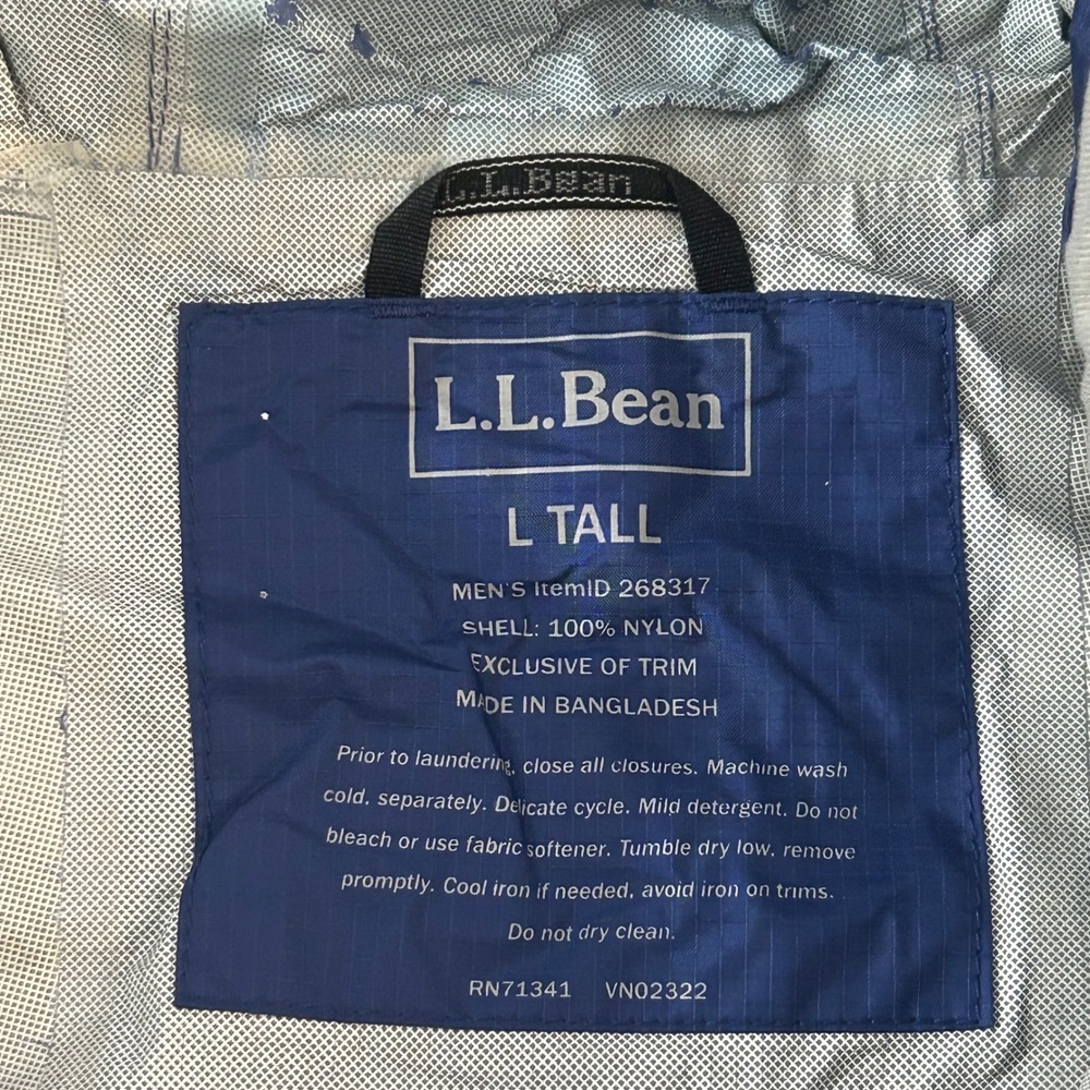 LL Bean Trail Model Rain Jacket‎ Mens Large Tall Blue Waterproof Hooded 268317 - Picture 5 of 12